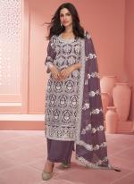 Organza Silk Lilac Party Wear Embroidery Work Designer Salwar Suit